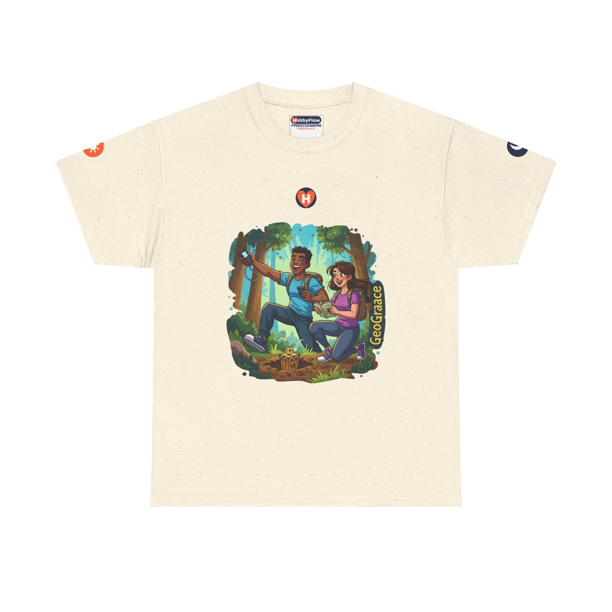 HobbyFlow #282 Geocaching Tee - Essential Gardening & Nature Wear: Treasure Trails, Earth's Echo, Wonders Unveiled!
