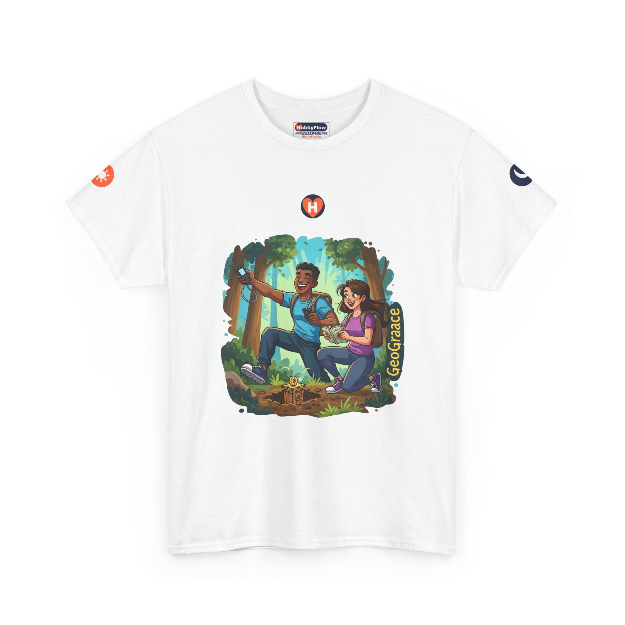 HobbyFlow #282 Geocaching Tee - Essential Gardening & Nature Wear: Treasure Trails, Earth's Echo, Wonders Unveiled!