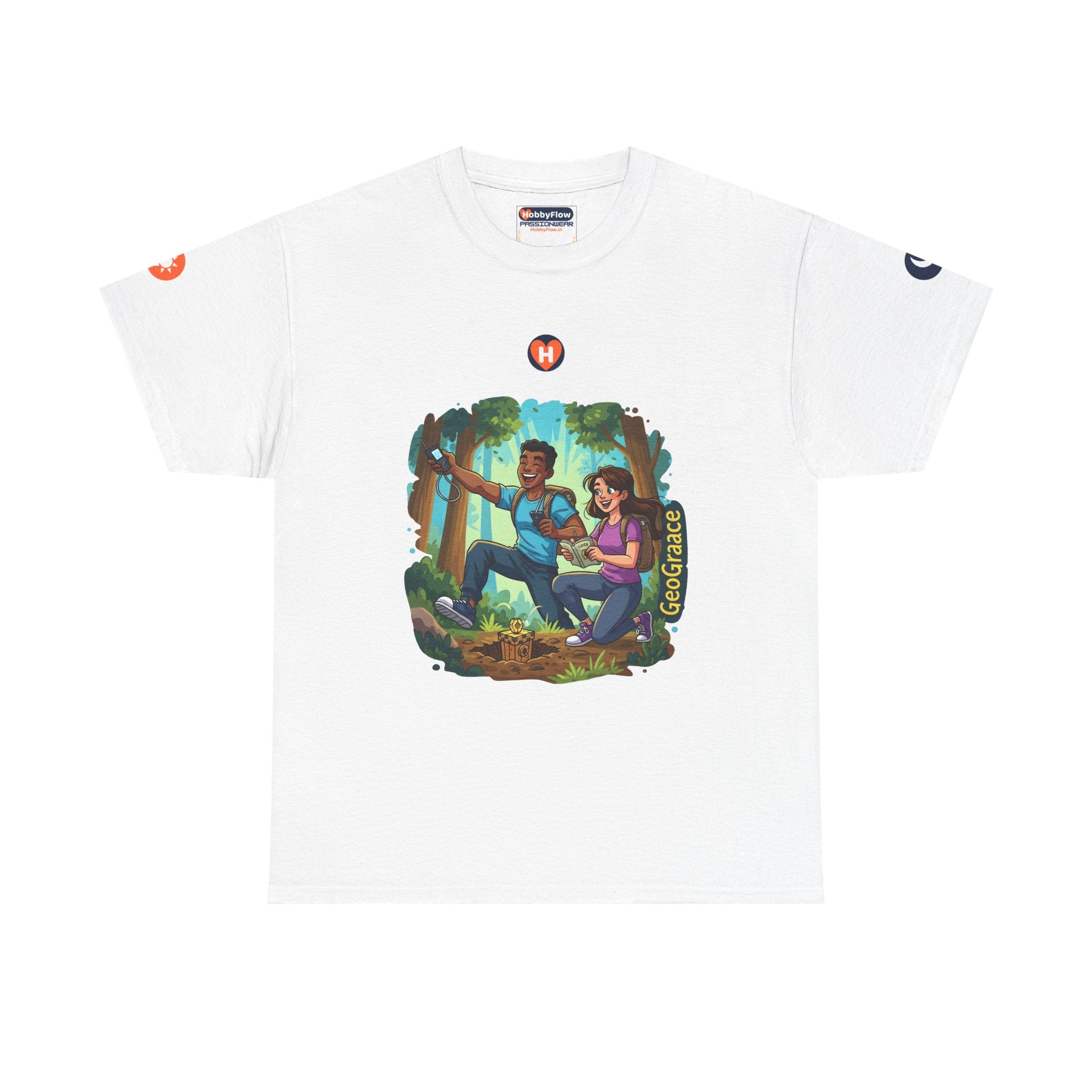 HobbyFlow #282 Geocaching Tee - Essential Gardening & Nature Wear: Treasure Trails, Earth's Echo, Wonders Unveiled!